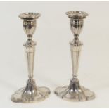 Pair of modern silver candlesticks, by A E Jones, Birmingham 1969, having removable nozzles and