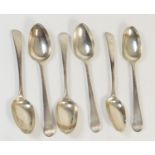 Set of six silver old English pattern dessert spoons, by Hester Bateman, London 1777, low marks,