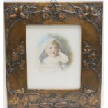 Florence Hannam (active late 19th Century), Portrait of an infant, signed watercolour, presented