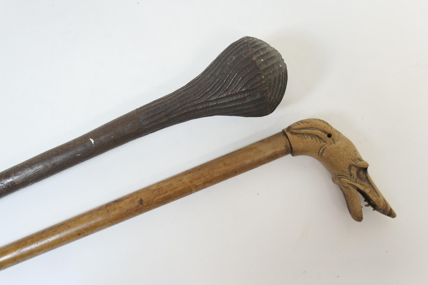 Carved hardwood walking cane, with simple geometric incised decoration, possibly Aboriginal