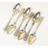 Set of six George III silver hourglass pattern dessert spoons, by Josiah & George Piercy, London