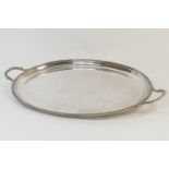 Silver serving tray by Lowe & Son, Chester 1960, oval form with gadrooned edge and carrying handles,