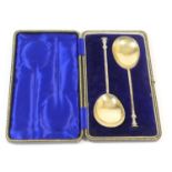 Pair of Edwardian reproduction silver gilt seal top spoons, by William Hutton & Sons, London 1909,