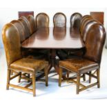 Good mahogany triple pedestal dining table in the Georgian style, with two extra leaves, width