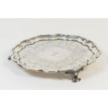 Victorian silver card tray, maker G.I., London 1846, centred with a crest within a border of