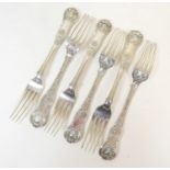 Six William IV silver Kings pattern table forks, by Lias, Lias & Lias, London 1834, weight approx.