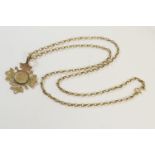 Burnley Hospital Cup, 1904 9ct gold medal, suspended from a 9ct gold chain necklace, length 60cm,