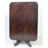 William IV mahogany tilt top breakfast table, the rectangular top with rounded corners, well figured