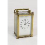 French brass carriage timepiece, circa 1900, white dial with Roman numerals, with Batty & Son,