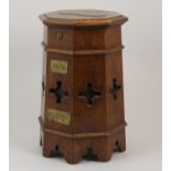Victorian Gothic Revival mahogany postbox, tapered octagonal form with brass slot in the top and