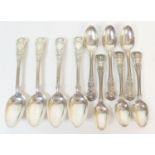 Four George IV silver Kings pattern dessert spoons, by William Eaton, London 1830; also a set of six