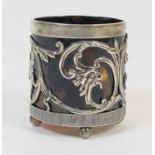 Victorian silver and tortoiseshell pot, Birmingham 1890, cylinder form pierced with arabesque