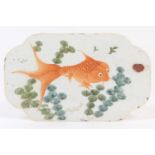 Chinese porcelain plaque, 18th or 19th Century, shaped rectangular form decorated with a fantail