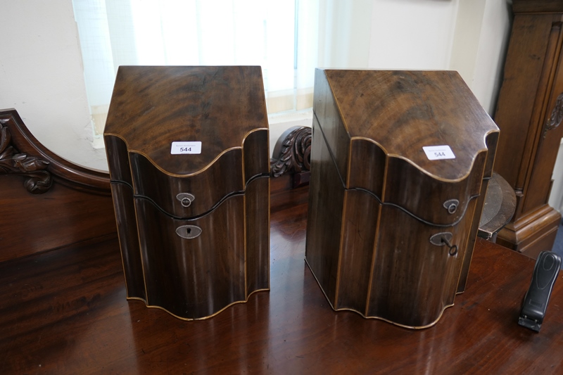 Pair of George III mahogany knife boxes, circa 1800, traditional sloping form, complete with - Image 2 of 12