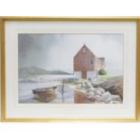 G Douglas Hyslop (Contemporary), Boathouse on the lake, watercolour, signed, 38cm x 53cm (Viewing is