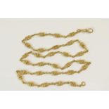 Continental high carat gold filigree chain necklace, 70cm, united by an 18ct gold spring clip, gross