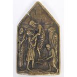 Cast bronze plaque, depicting the deposition of Christ from the Cross, in Gothic style, 11cm x