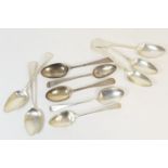 Mixed silver flatware comprising: three old English bright cut tablespoons, London 1784 x 2 and