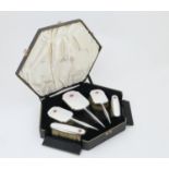 Art Deco silver and pearlescent enamelled dressing table set, by Walker & Hall, Birmingham 1936,