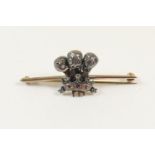 Victorian Prince of Wales feathers gem set bar brooch, inset with tiny rose cut diamonds and