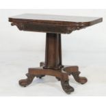 George IV mahogany pedestal folding tea table, circa 1825-30, the folding top opening to a