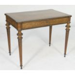 French kingwood and parquetry dressing table, late 19th Century, the top with kick out corners,