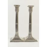 Pair of Victorian cluster column candlesticks, maker 'CH JE', Sheffield 1869, having removable