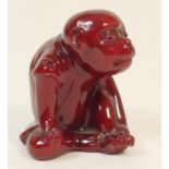 Bernard Moore flambe monkey, modelled seated and with original glass eyes, impressed mark 'Moore',