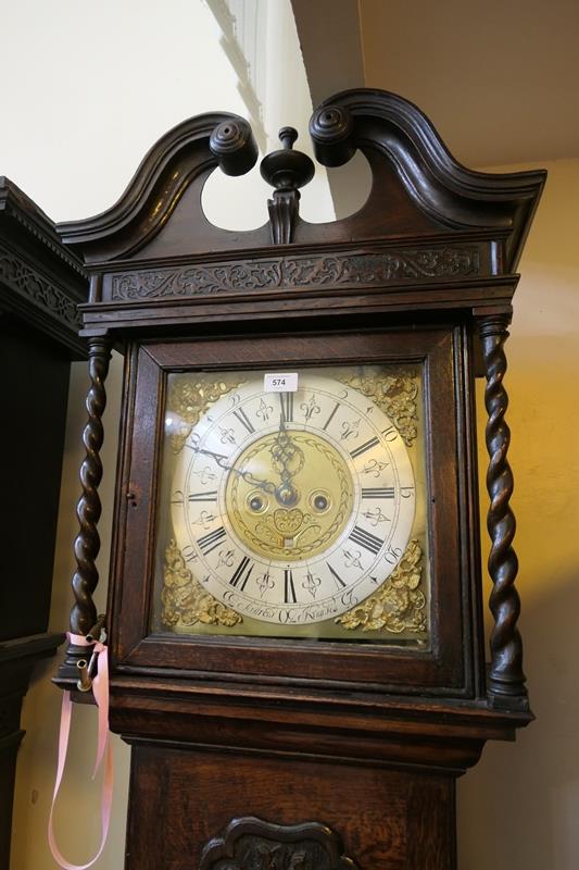 Andrew Knowles (Bolton, circa 1725-40), clockmaker, eight day carved oak longcase clock, the hood - Image 3 of 9