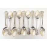 Nine Victorian silver Kings pattern dessert spoons, by George Adams, London 1872, weight approx.