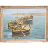 Ivan Mirkovic (Croatian, 1893-1988), Dalmatian fishing boats, oil on canvas, signed, 75cm x 100cm