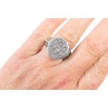 Unusual silver seal ring, possibly Greek, the seal incised with possibly a door and script, with