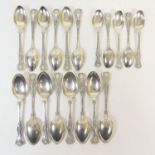 Fourteen George V silver Kings pattern teaspoons, by Mappin & Webb, Sheffield 1911/12; and five