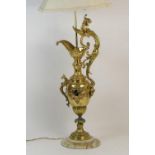 Gilt metal Medici urn table lamp, late 20th Century, on a marble base, height to the top of the