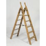 Set of Victorian pine Simplex ladders, with patented self acting stop, height 158cm, width 41cm (