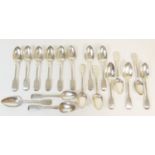 Six George IV silver fiddle pattern dessert spoons, by Jonathan Hayne, London 1829; three further