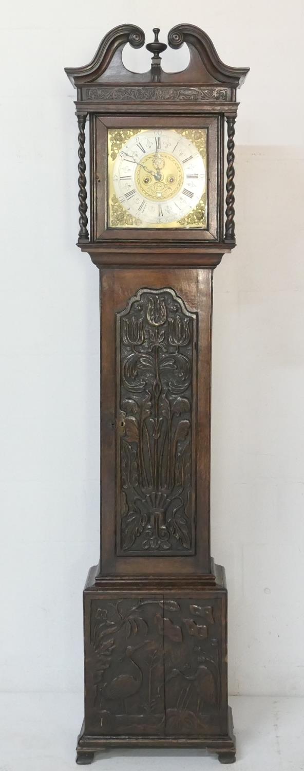 Andrew Knowles (Bolton, circa 1725-40), clockmaker, eight day carved oak longcase clock, the hood - Image 2 of 9