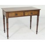 Early Victorian mahogany side table, circa 1840, fitted with two frieze drawers with turned wooden