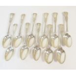 Six Victorian silver Kings pattern dessert spoons, by George Adams, London 1876; also two silver