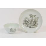 Christian (Liverpool) tea bowl and saucer, circa 1765-8, decorated with a monochrome print titled '