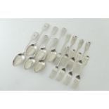 Six silver fiddle pattern table spoons, 4 x Elizabeth Eaton, London 1857, 2 x SH/DC, London 1865;