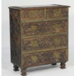 Zanzibar carved hardwood and brass studded chest of drawers, carved throughout with leafy scrolls,