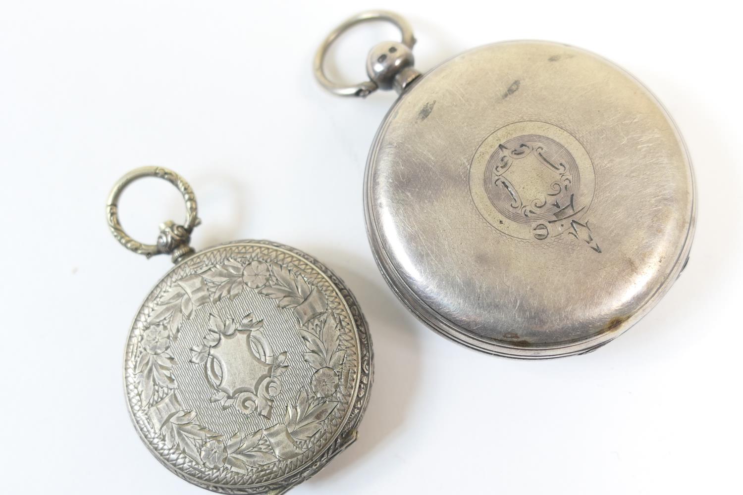 Victorian silver gent's open faced pocket watch, London 1869, engine turned silver dial with - Image 2 of 2