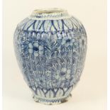 Dutch delft blue and white octagonal blue and white jar, 18th Century, decorated with flowerheads