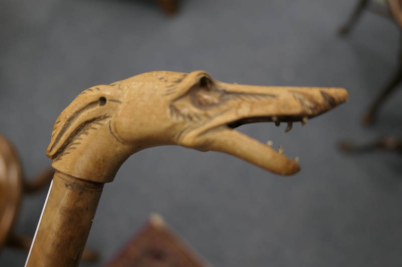 Carved hardwood walking cane, with simple geometric incised decoration, possibly Aboriginal - Image 8 of 11