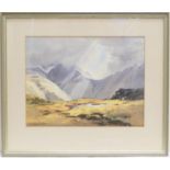 Vivienne Pooley (British, contemporary), Snowdonia view, watercolour, signed, 26cm x 34cm (Viewing