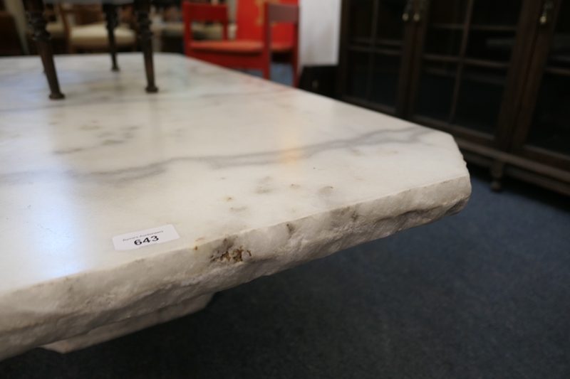 Solid white marble coffee table, the roughly hewn canted rectangular top over a tapered plinth - Image 4 of 5
