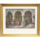 Margaret Rayner (1837-1920), Interior of a derelict church, watercolour, signed, 27cm x 41cm (