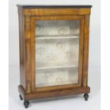 Victorian walnut and inlaid side cabinet, with boxwood line inlays, single glazed door opening to