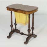 Victorian burr walnut and inlaid games/work table, shaped rectangular top with chequerboard inlays